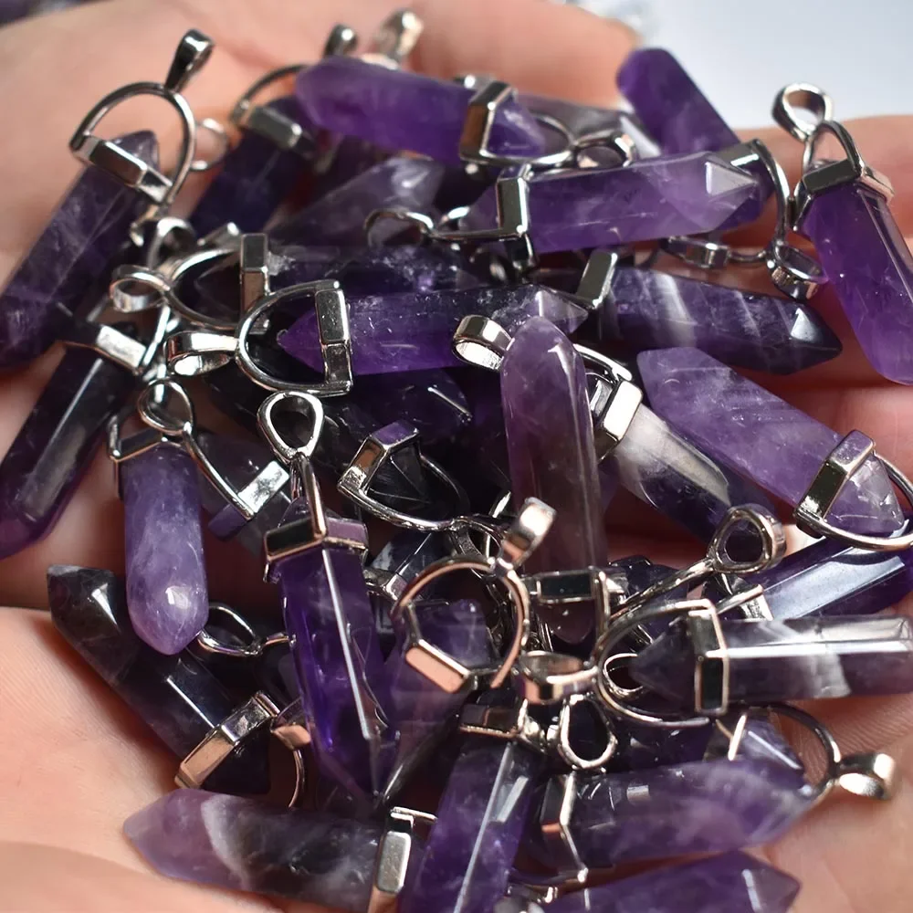 

Wholesale 50pcs/lot Fashion good quality natural stone amethysts pillar charms pendants for jewelry making free shipping