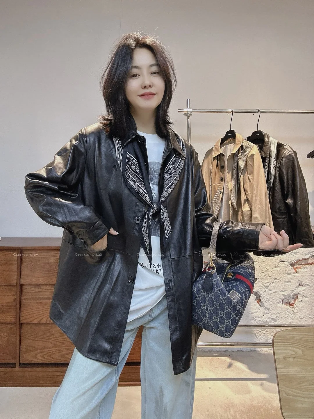 

Ning 2026 New Sle Women's Leather Jaet eepskin Genuine Leather Coat Luxury Sensation Slim Fit Long Sve Zipper