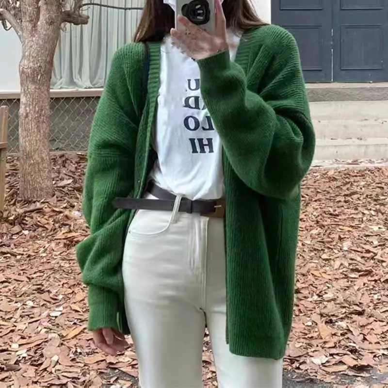 Cardigan lavorato a maglia allentato tutto-fiammifero donna autunno inverno manica lunga scollo a V maglione lavorato a maglia cappotti maglieria casual tinta unita femminile