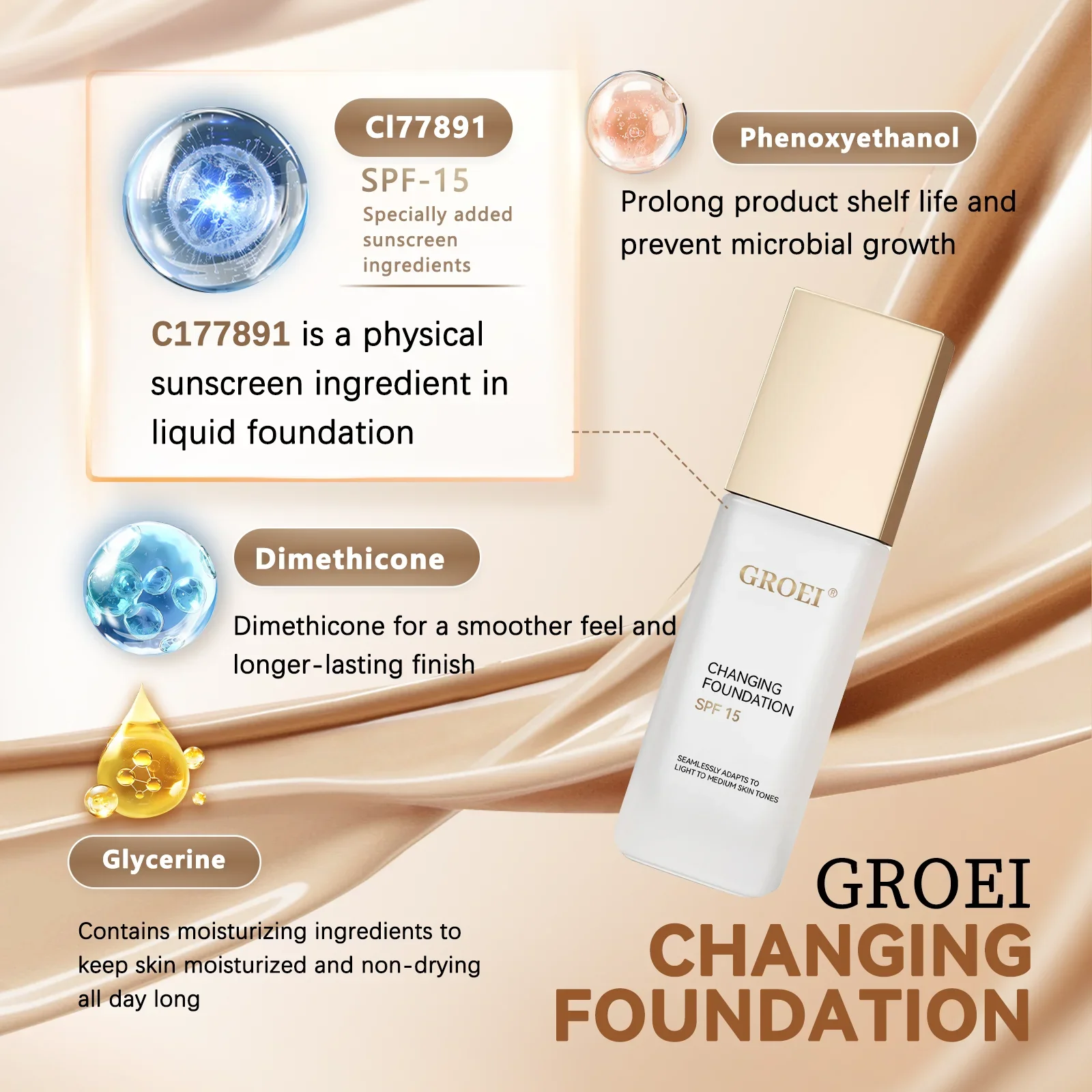 ﻿   Kleurveranderende foundation Moisturizer Oliecontrole Hydraterende kleur Langhoudend Waterdicht Reisdekking make-upbasis