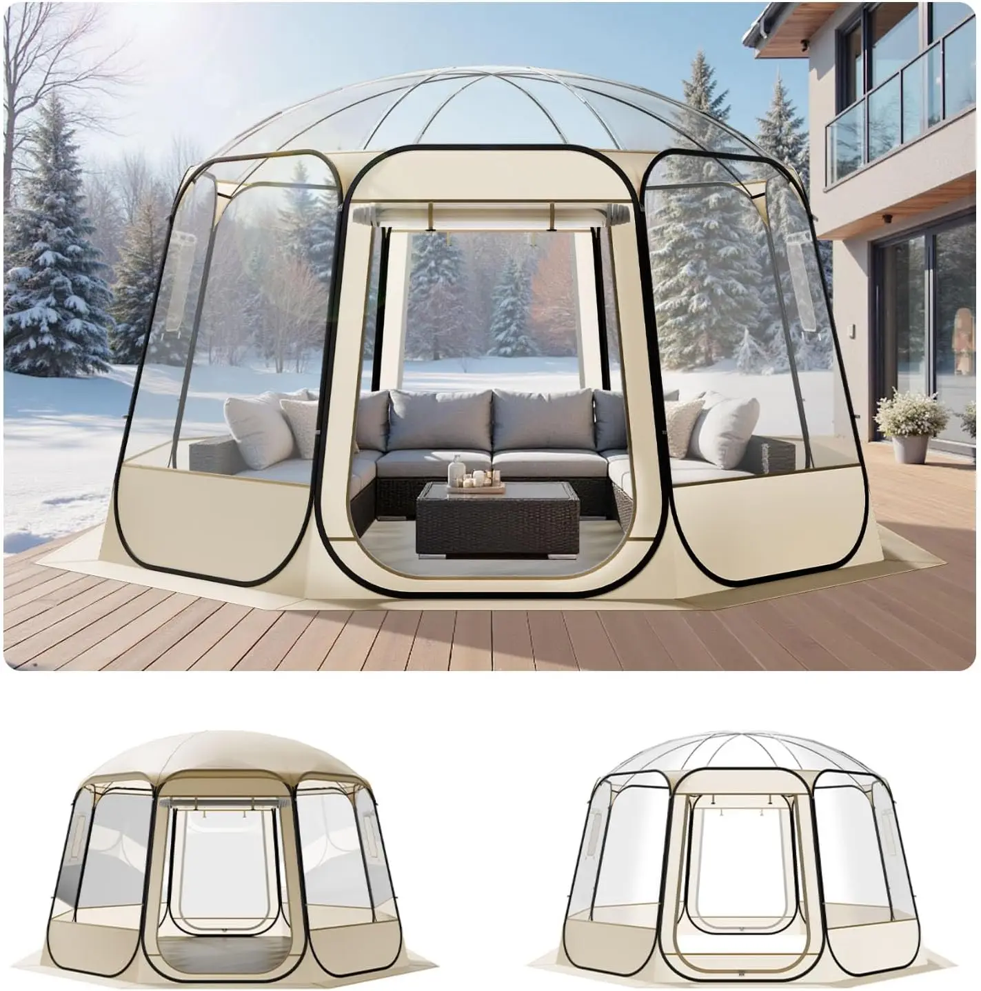 Pop up Sports Tent, 8 Sizes Optional Clear Bubble Tent for 1-6 Person, Waterproof Outdoor Pod with Floor Mat & Top Cover, Garden