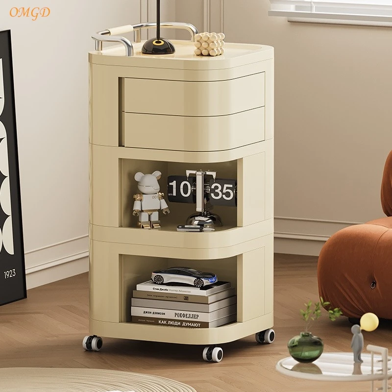 OMGD trolley storage rack Snack cosmetics storage cabinet Living room bedroom multi-function rotary multi-function bedside table