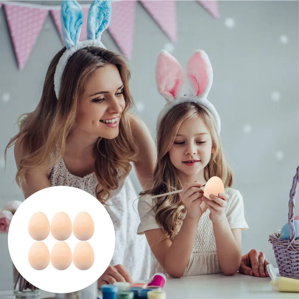 

Набор из 6 неокрашенных деревянных пасхальных яиц для творчества, натуральное дерево, для росписи, декора, детских мероприятий, вечеринок, дома, ресторана, класса