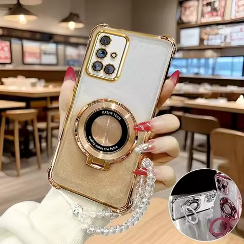 Clear Chain Luxury Ring Holder Plating Silicone Case For Samsung Galaxy A51 A31 A21s A50 A12 A22 4g 5g A30 Edge Shockproof Cover
