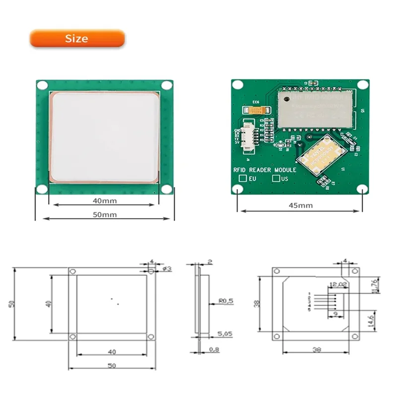 35X35mm 1Dbi هوائي متكامل 868-928Mhz الكل في 1 UHF RFID وحدة (1Dbi الولايات المتحدة) سهلة التركيب