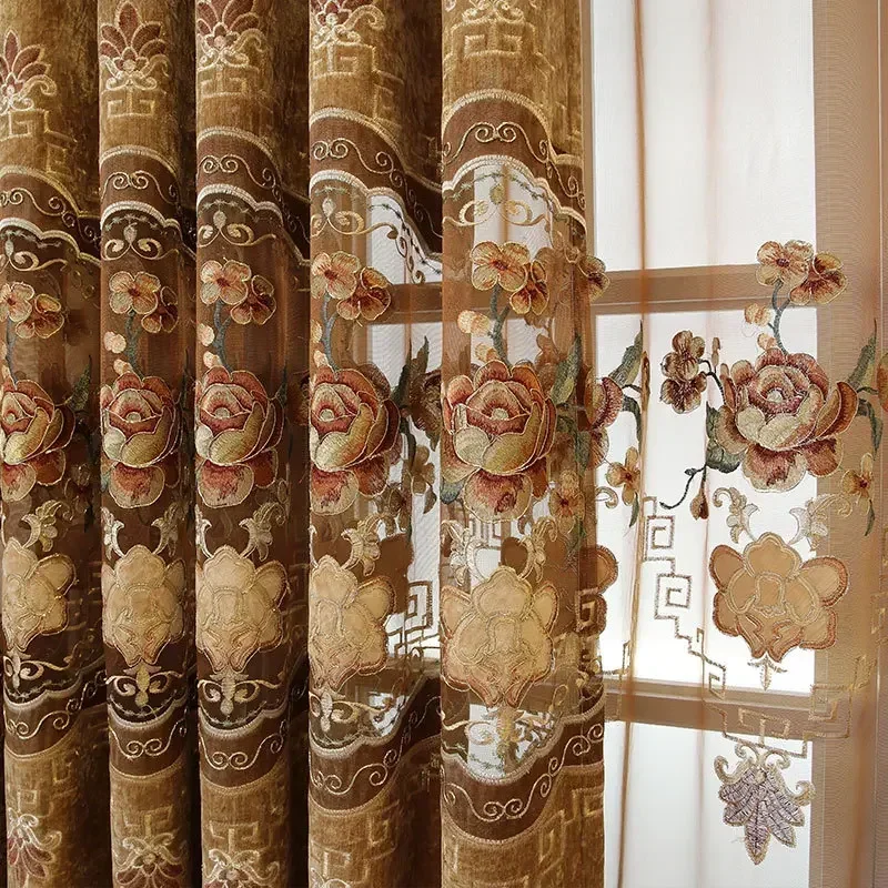 

European Style Luxury Curtains for Living Dining Room Bedroom Customized Luxury Villas Hollowed Out Chenille Embroidered Decor