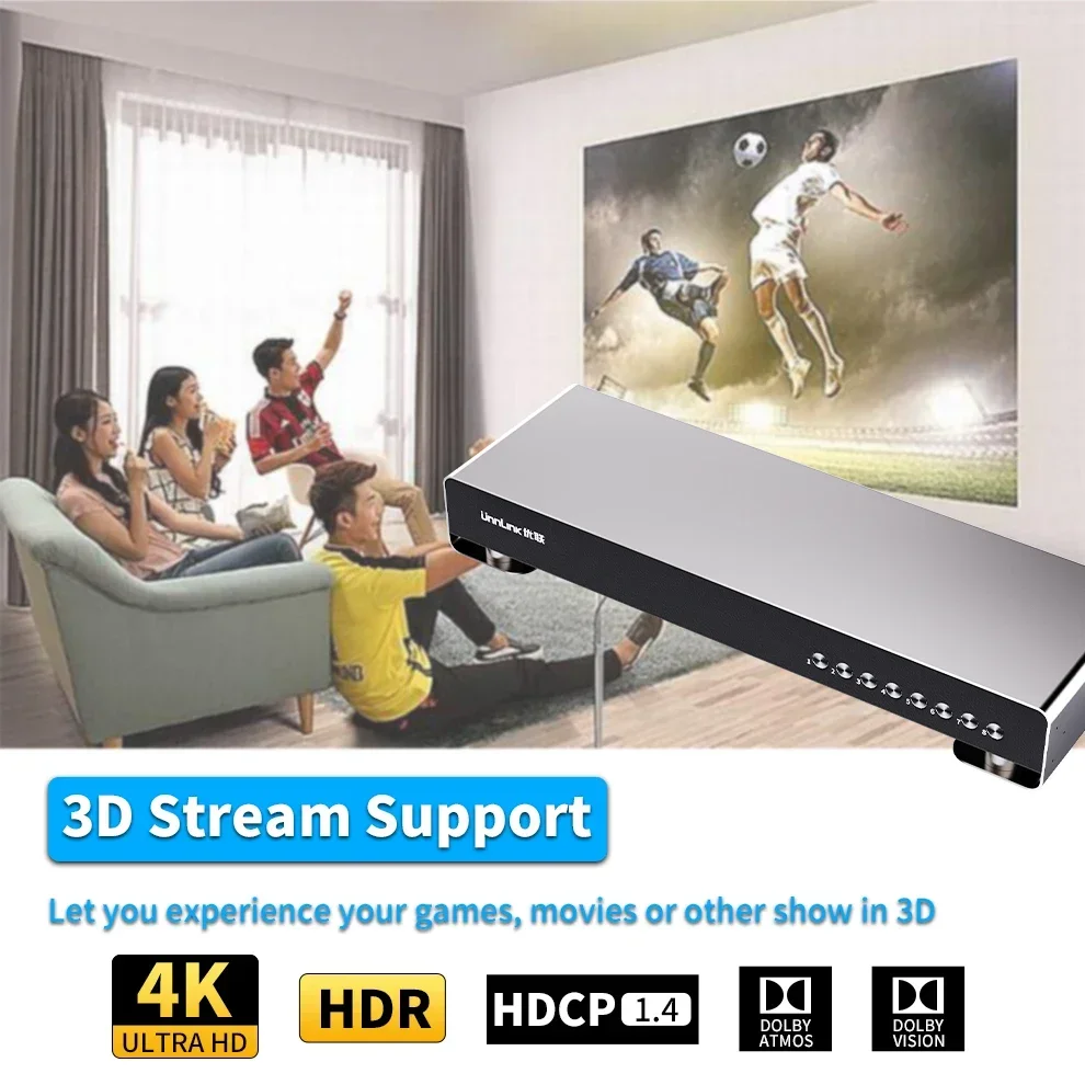 Unnlink 4K HDMI Switch 8 In 1 Out Video Switcher 8 Ports for Host Laptop PS3/4/5 Xbox Sharing Monitor TV Projector