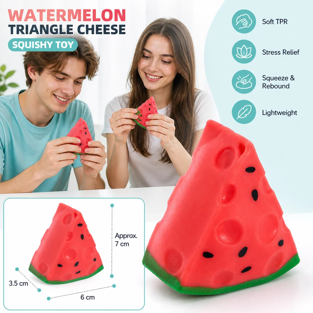 New TPR Watermelon Squishy Toy Watermelon Pattern Red Squeeze Toy Soft Squeeze Triangle Shape Triangle Cheese Squishy Fidgeting