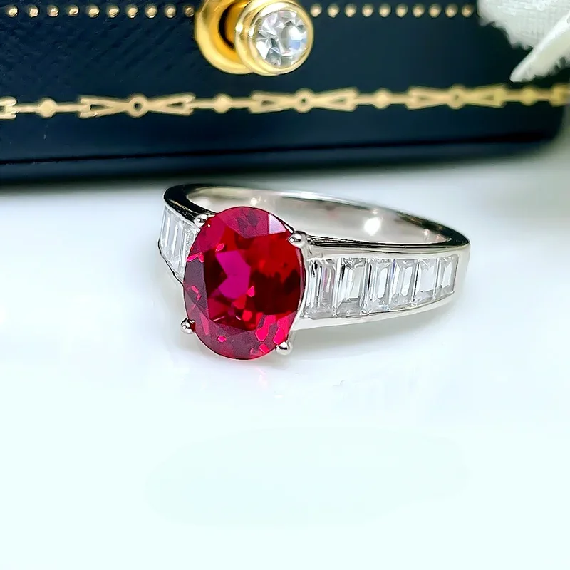 European and American retro red treasure temperament ring 925 silver red corundum high-end socialite new versatile female