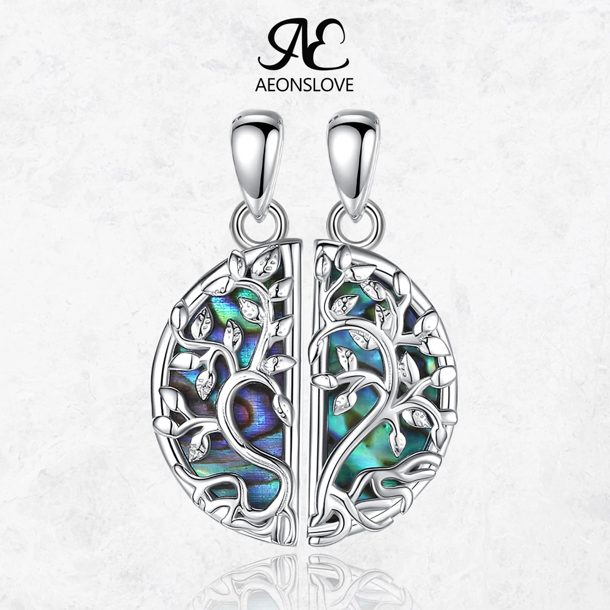 AEONSLOVE 925 Sterling Silver Tree of Life Matching Necklaces Natural Abalone Shell Sister Pendant Fine Jewelry Best Friend Gift
