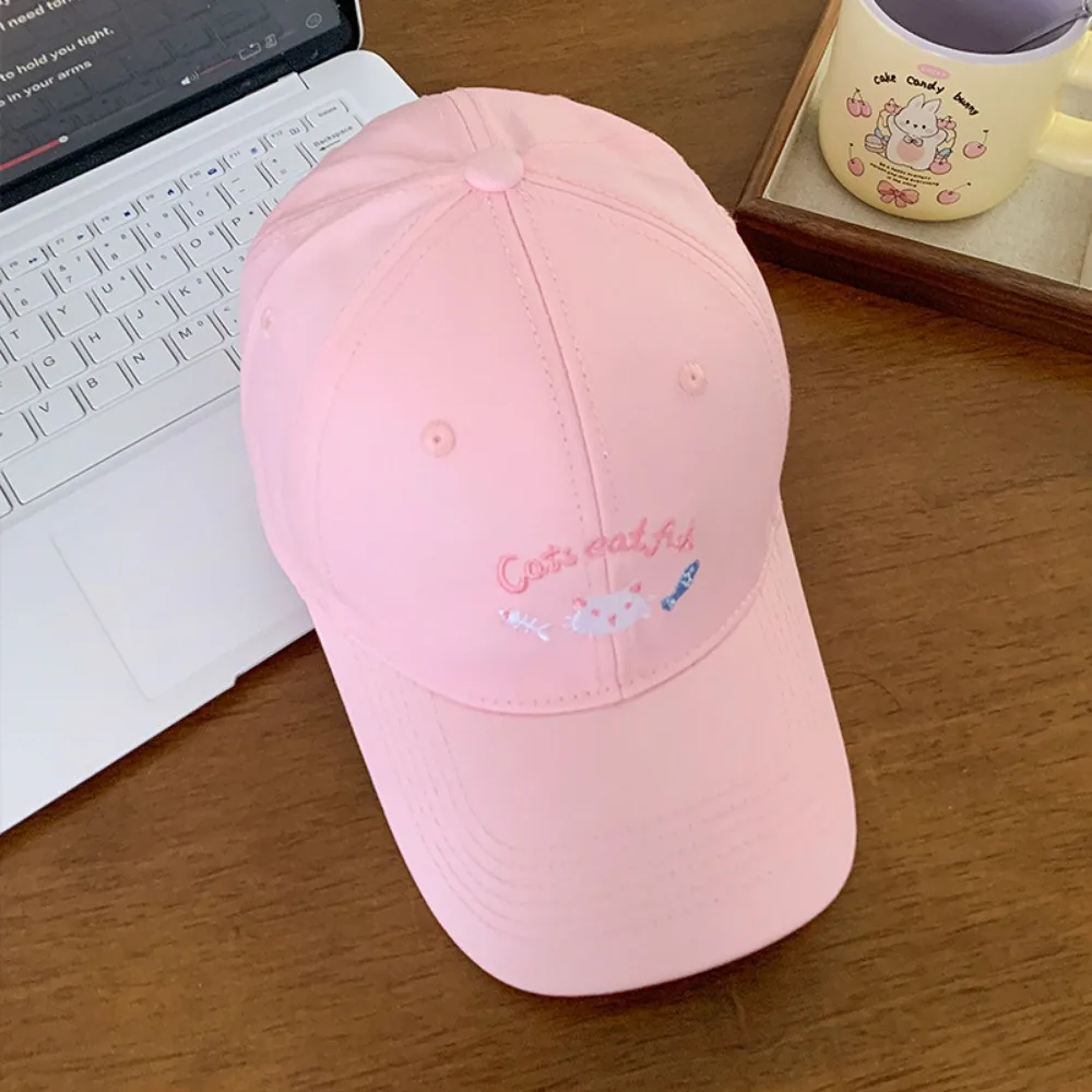 

Apparel Accessories Embroidery Cat Cartoon Baseball Cap Casual Sunscreen Sunshade Hat Cotton Cute Peaked Cap Outdoor