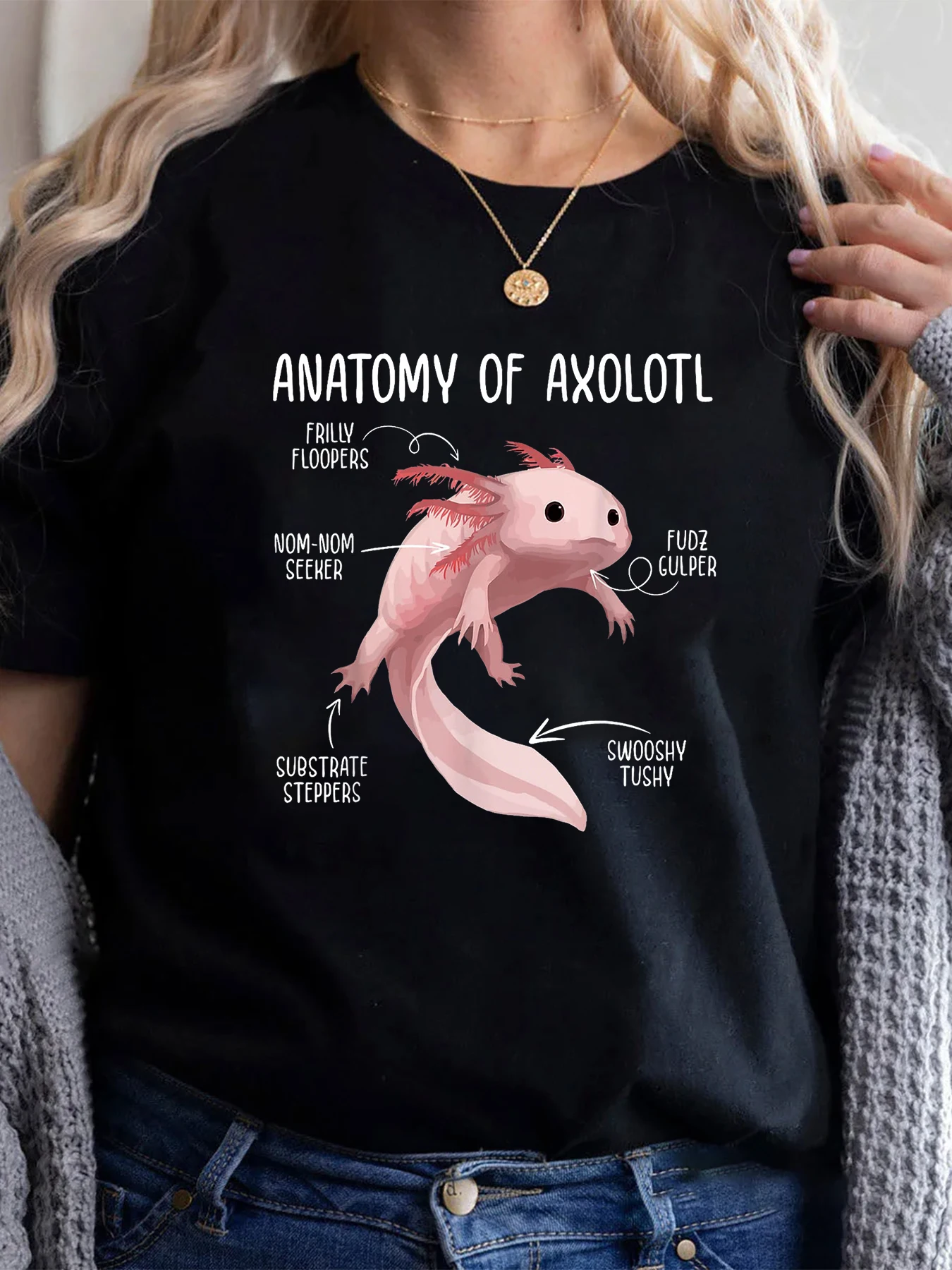 Anatomy Of Axolotl For  Aquarium Pet Animal Short Sleeve Pattern Women's Summer T-Shirt Women's Printed Summer T-Shirt