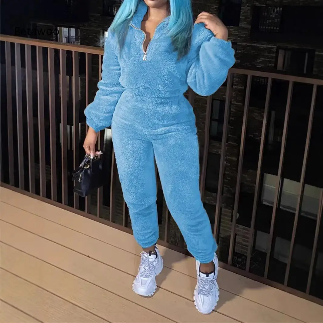 Women Fuzzy Fleece Two Piece Outfit Half Zip Long Sleeve Top Jogger Pants Warm Casual Winter Sets