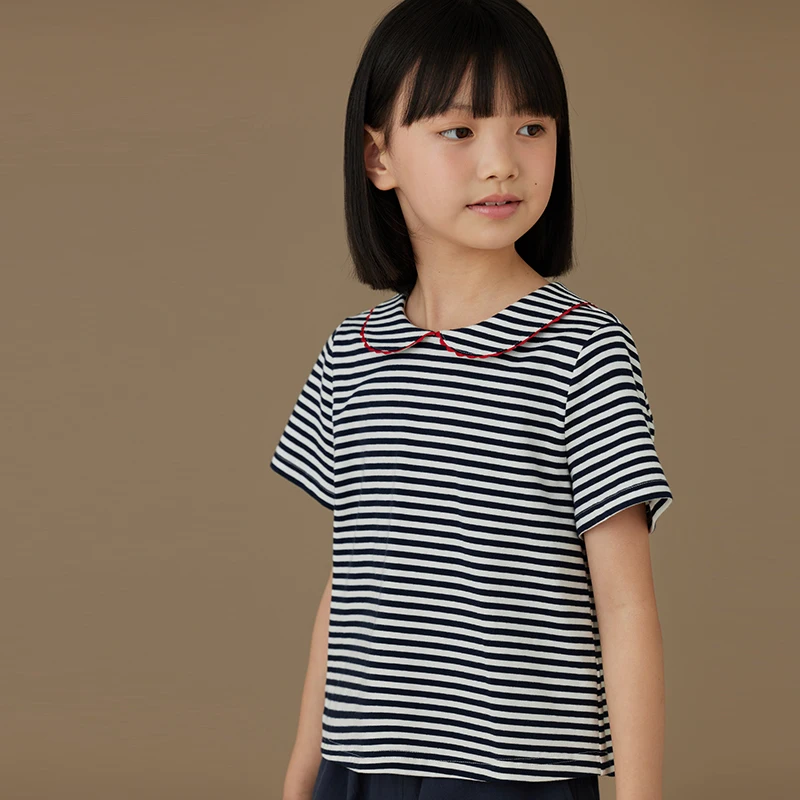 Children T shirt Regular O-neck Unisex Girls Clothes Boys Tops Cotton Kids Striped Short Sleeveless Fashion Casual Tees Summer