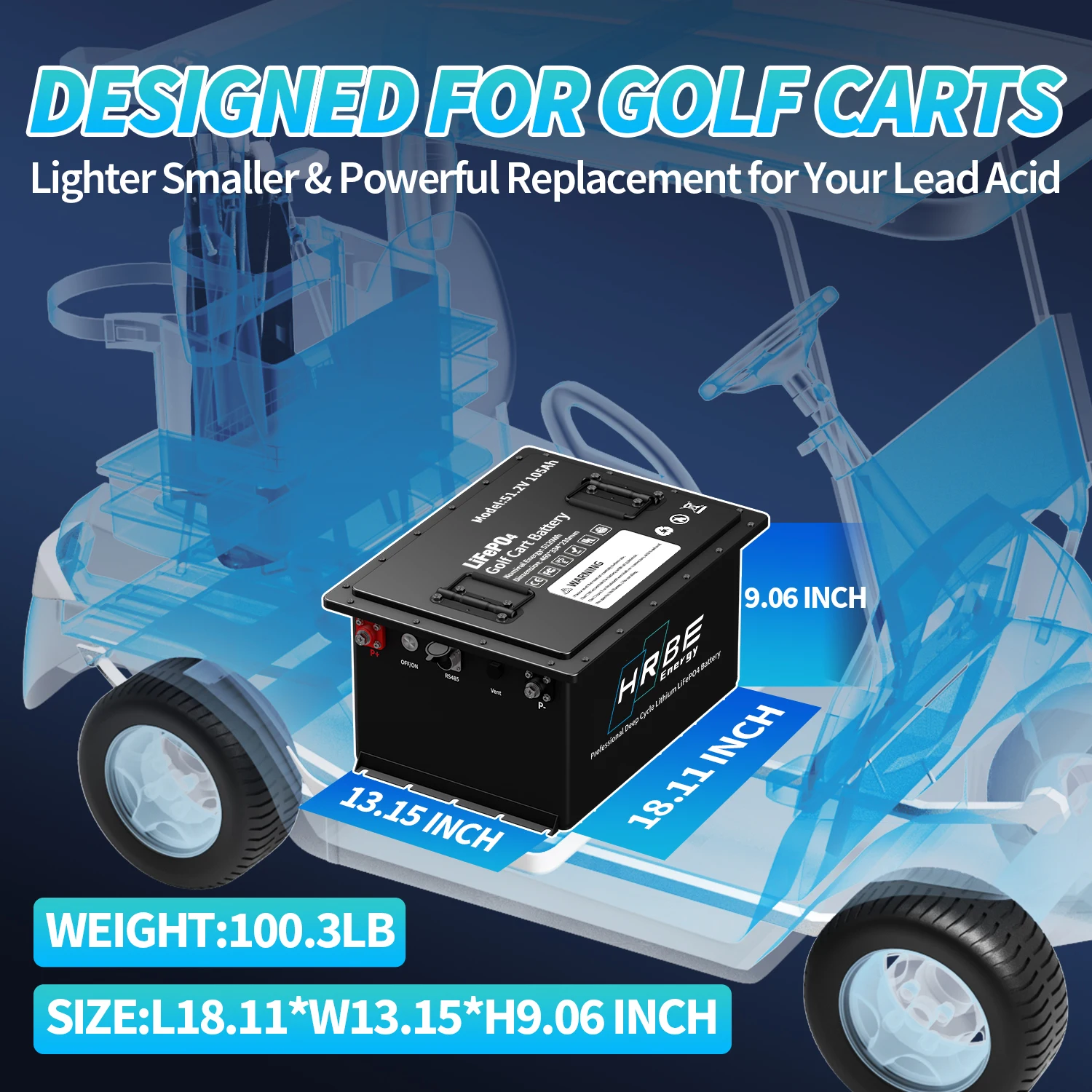 48V 105Ah Golf Cart Specific LiFePO4 Battery, Metal Case 200A BMS, Touch LCD & APP Monitor, 6000+ Cycles, 20A Golf Cart Charger, 10.24KW Output for Club Car
