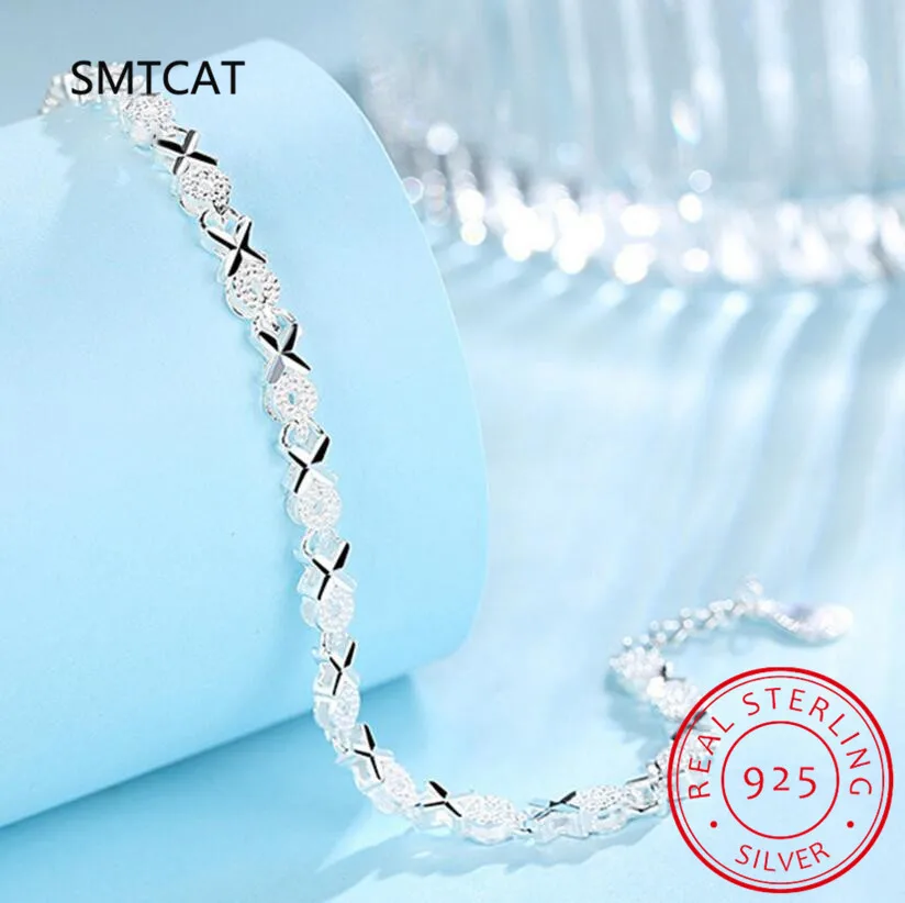 S925 Sterling Silver Korean Edition Trendy Simple and Personalized Creative XO Bracelet Temperament Bracelets Classic Jewelry