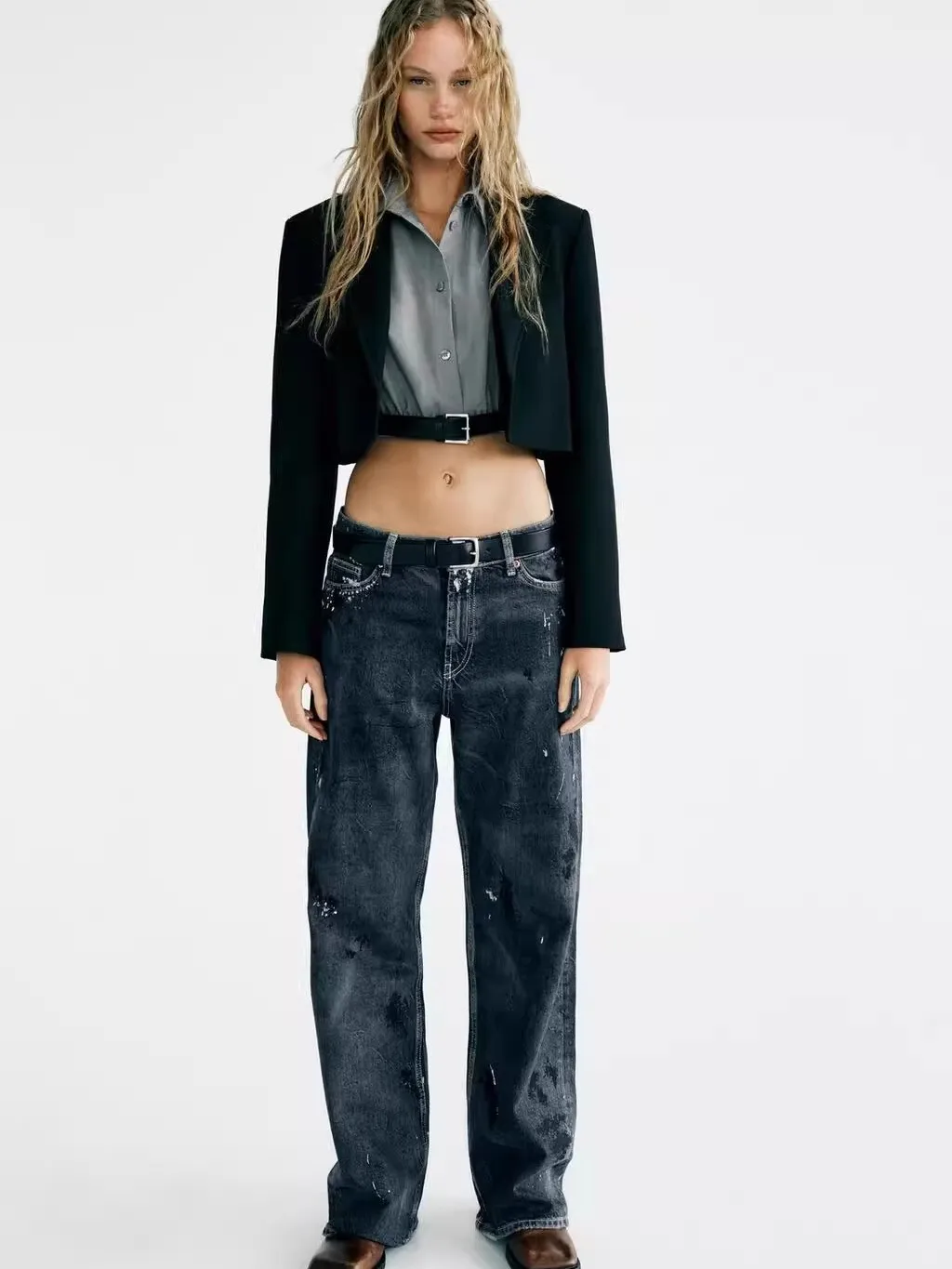 

Bla Casual ort Suit Jaet Faionable Autumn New Sle Women's Collar Long Sve Pure Color with ket Design