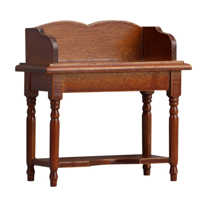 Detailed Wooden Study Table For Dollhouses Decors With Authentic Design Compact Storage 15UB