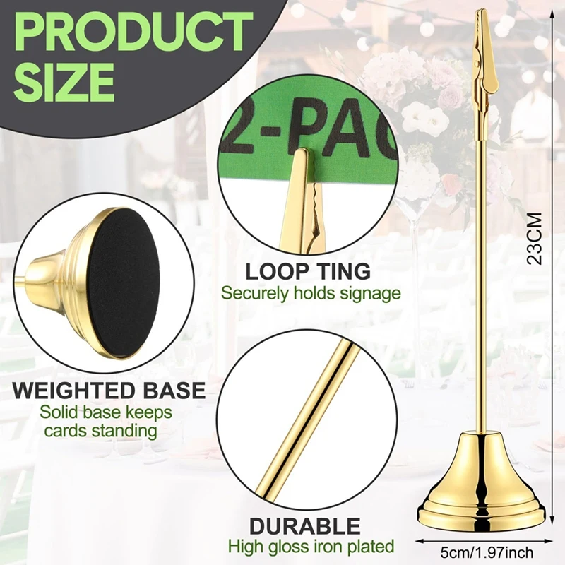 12Pcs Table Number Holders 9 Inch Place Card Holder With Alligator Clip Metal Table Card Holders Table Number Stands