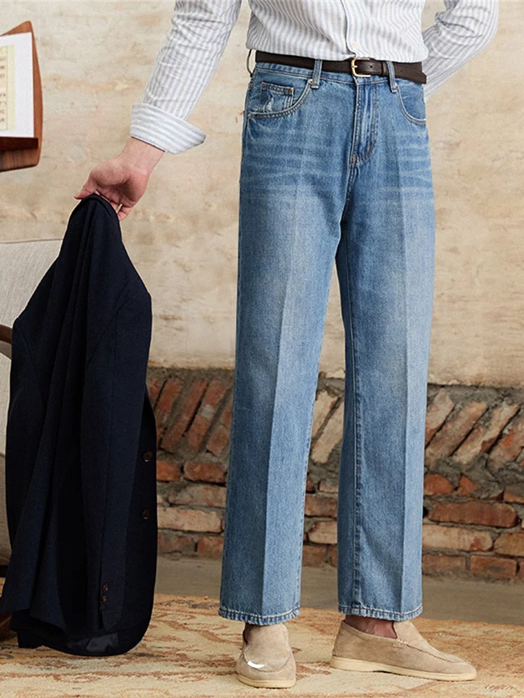 

Mr. Deer Tee Summer Thin Retro Denim Pants High Waist Straight Leg Casual Long Trousers Trendy Men's Clothing Jeans