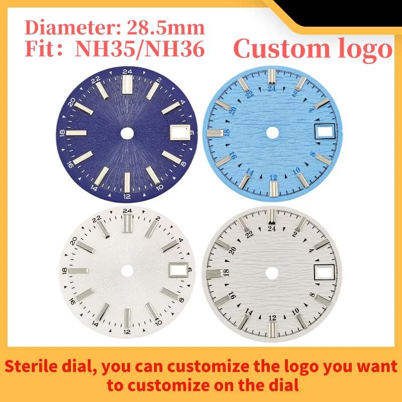 28.5mm NH34 NH35 Single calendar watch dial suitable for NH34 NH35 movement, sun pattern, water ripple, custom logo