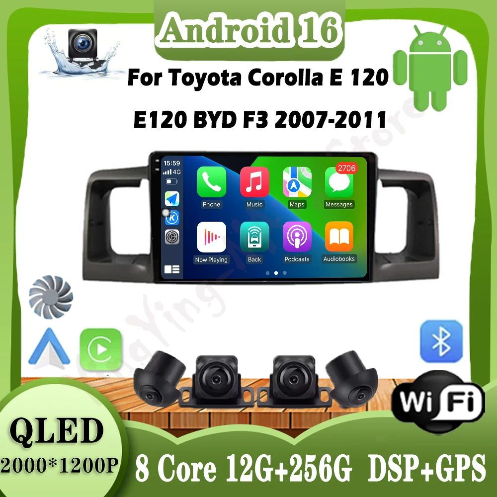 

9 "для Toyota Corolla E 120 E120 BYD F3 2007-2011 Android 16 IPS QLED автомобильный радиоприемник мультимедийный плеер GPS Navigaion DSP 4G + WIFI