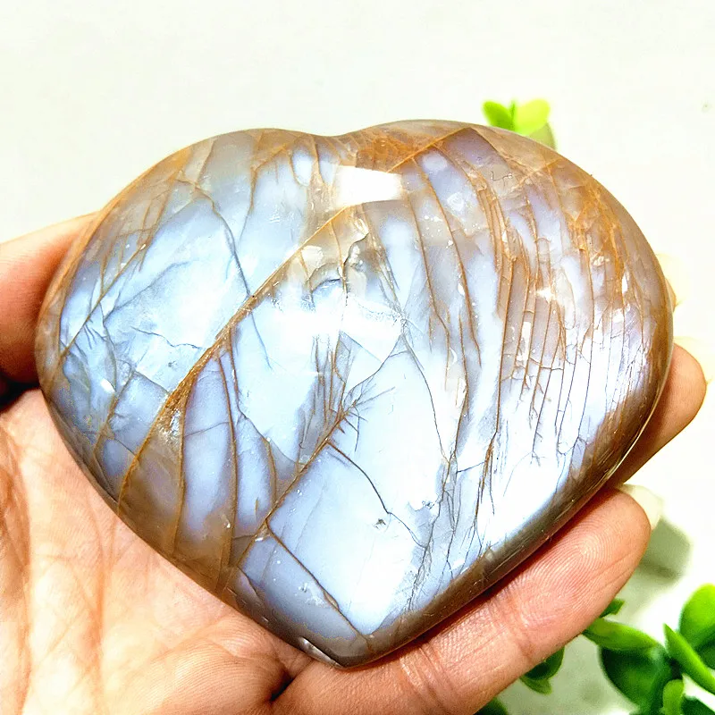 Natural Crystal Orange Moonstone Heart Spirit Energy Meditation Witchcraft Healing Feng Shui Crystal Room Decoration