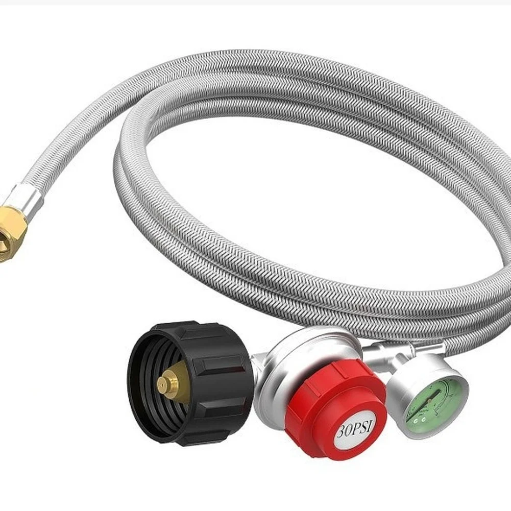 3FT Propane Regulator with 0-30 PSI Adjustable Control For qcc1 Connector Solid Copper Body and Flexible Hose for Mobility