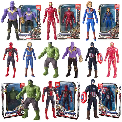 2026 Marvel Spiderman Hulk Ironman Anime Action Figure Toy Christmas Gift Pvc Movable Joints Luminous Doll Collection Model Toy