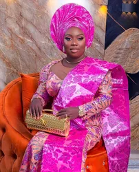 2025 Nigerian Fashion SEGO Headtie Gele African Wedding Aso Ebi Tuban Cap Headtie Wraps Fabric 2pieces/Pack For Women wearing