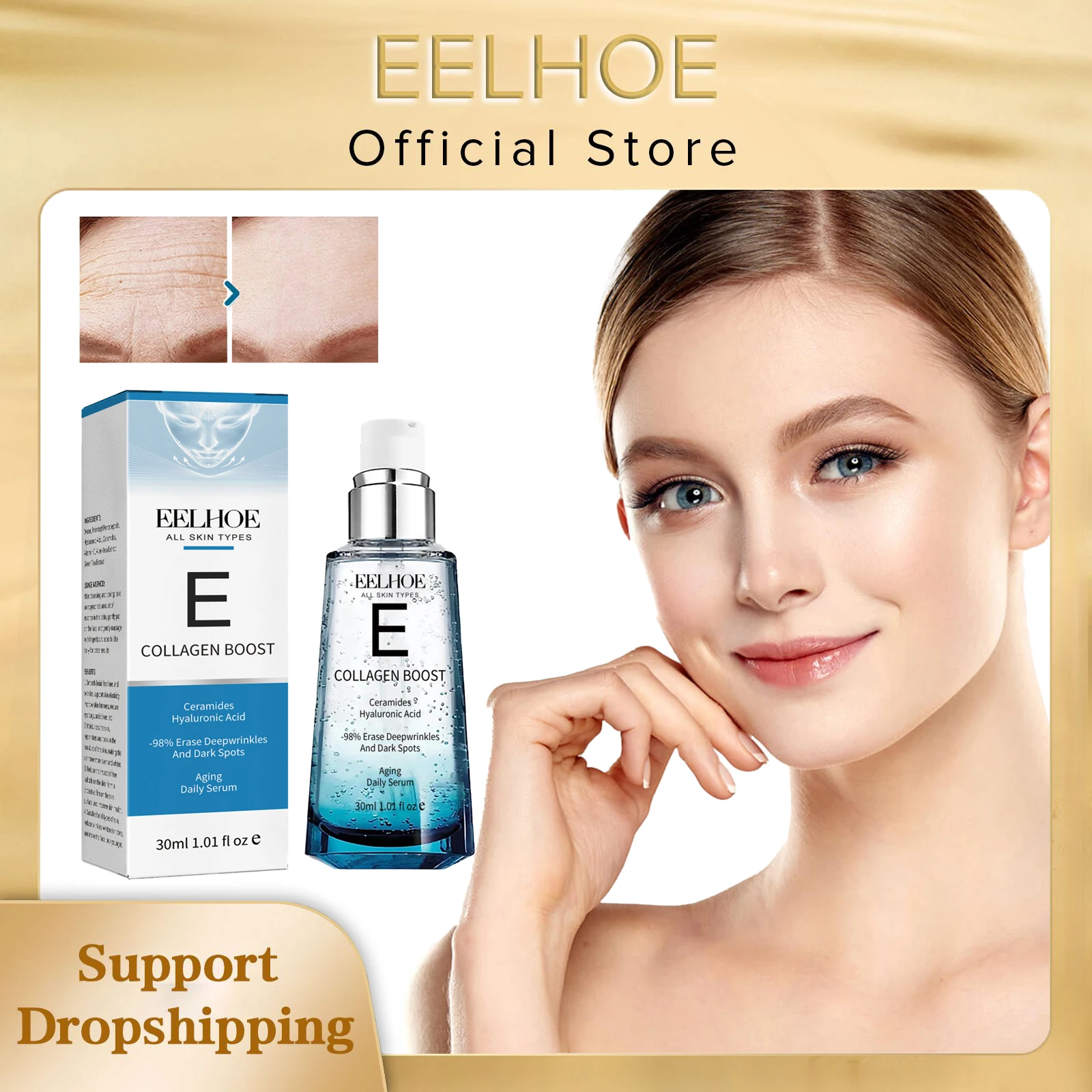 Collagen Boost Anti Aging Serum Forehead Line Wrinkle Remover Fade Dark Spot Lifting Deeply Nourishes Tightening Whitening Serum
