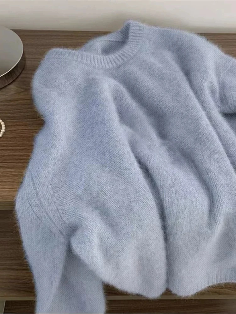 

Women's Round Neck Loose Knitted Sweaters 100% Pure Wool Base Casual Outerwear Fashion Autumn Winter Comfortabl Warm Pullover