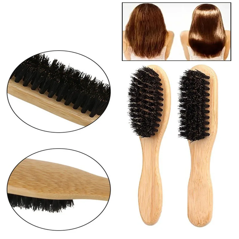 Boar Bristle Slick Back Hair Brush Anti-Static Textured Oil Head Brush Women Straight Hair Smoothing Edge Control Styling Combs
