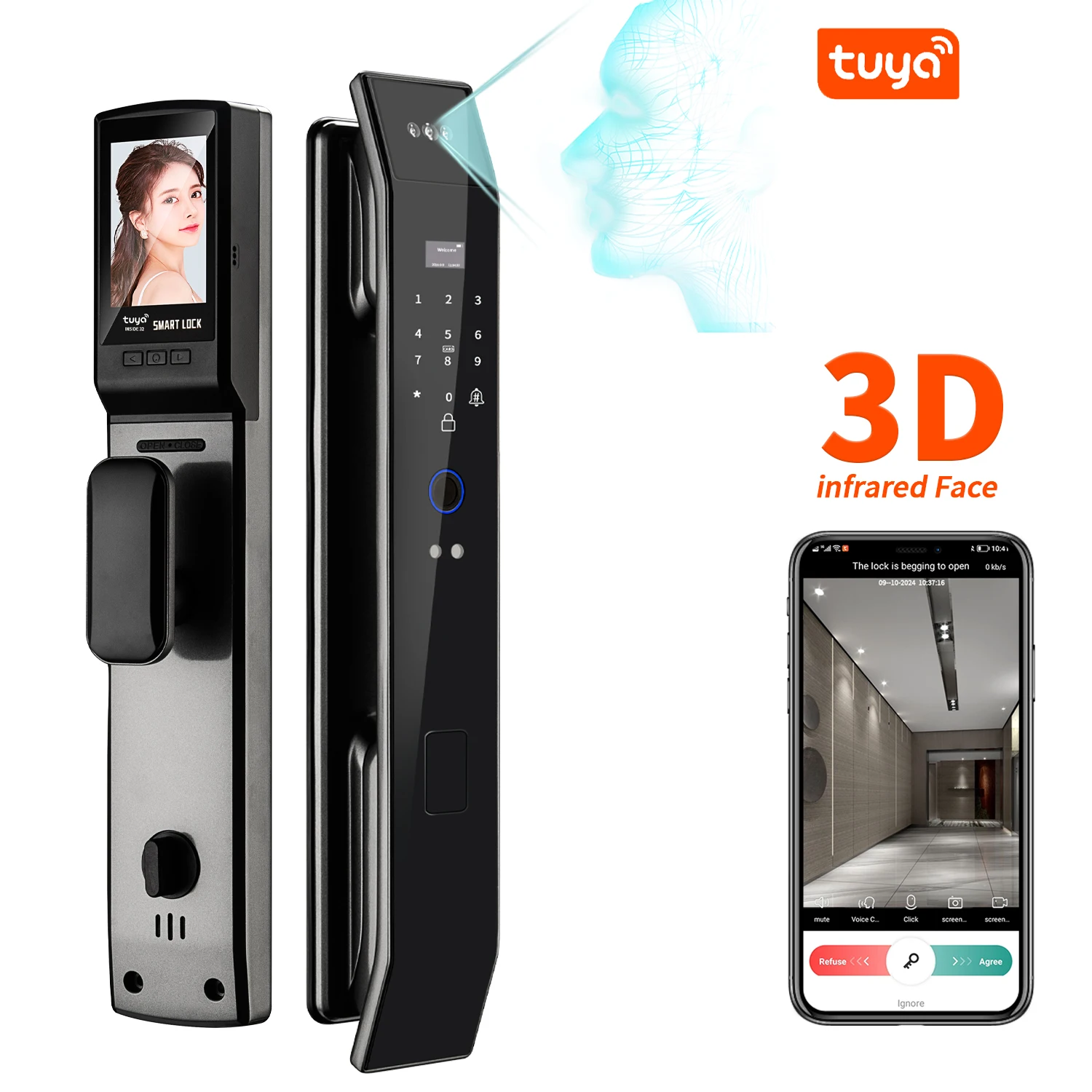 Tuya Automatic Wifi 3D Face Recongnition Fingerprint Digital Dooe Lock Biometric Smart Door Lock Smart Home For House Door Lock