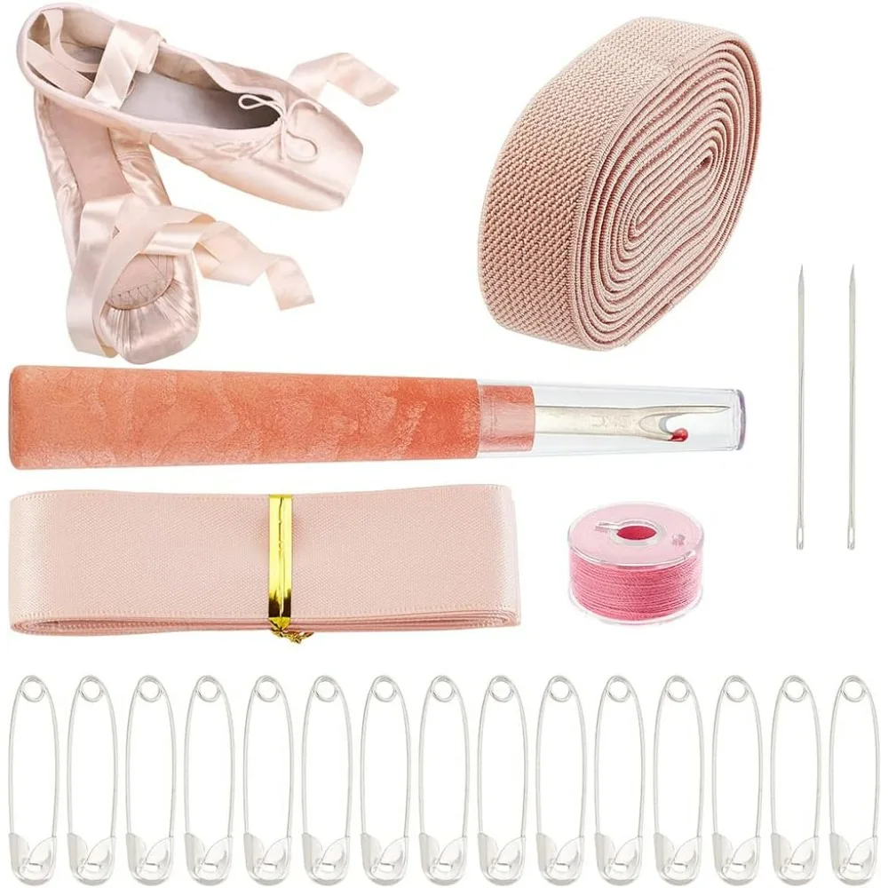 Kit de couture professionnel pour chaussures à pointe, avec ruban de satin, 2m, 45m de fil à coudre en caoutchouc, 2 pièces