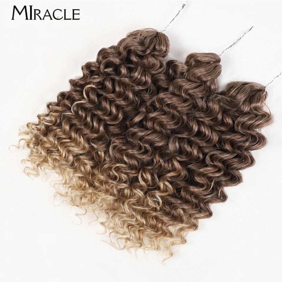 MIRACLE-Cabello sintético ondulado de ganchillo Afro rizado, trenzas de ganchillo, Rubio degradado, extensión de cabello trenzado de 12 pulgadas, cabello falso