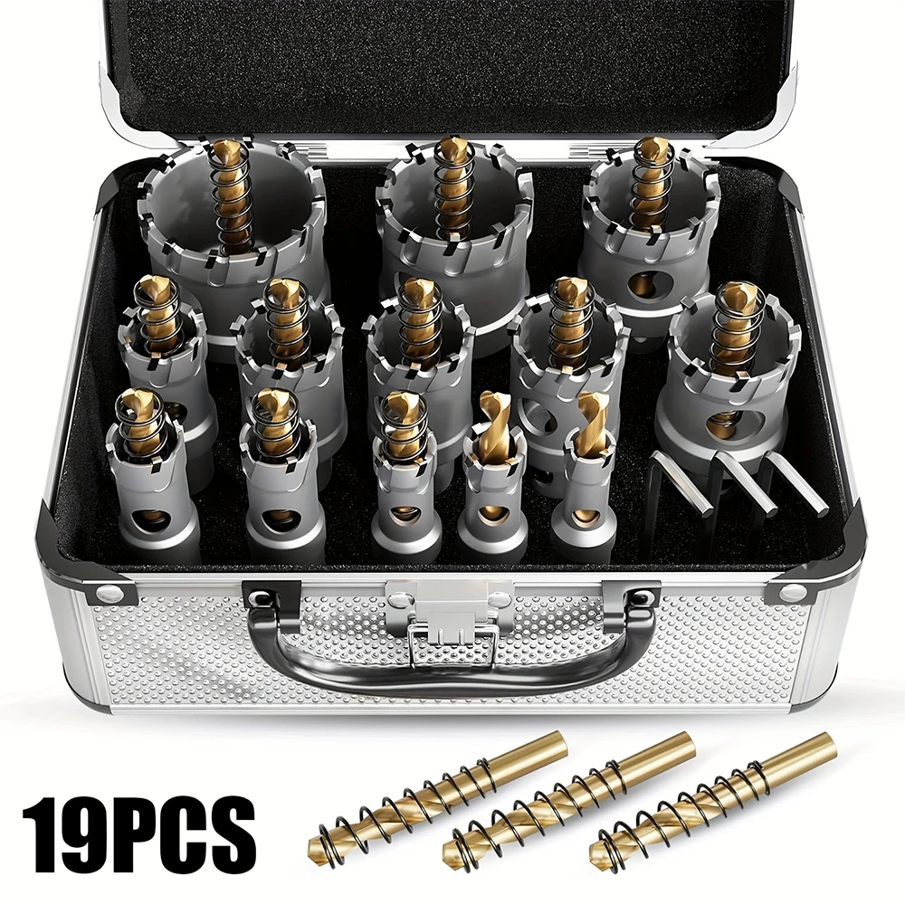 

Professional Hole Saw Set 19pcs 13-54mm Carbide Tipped Drill Bits for Stainless Steel & Iron Plate Drilling