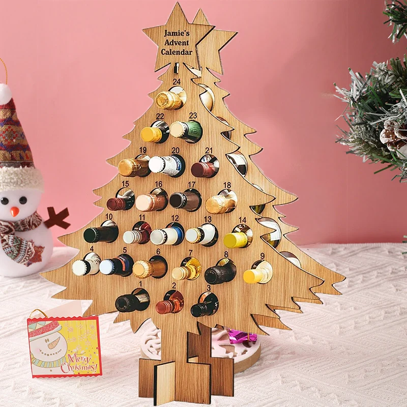 Christmas Tree Shaped Wine Bottle Rack Countdown To Christmas Wooden Christmas Advent Christmas Tree Alcohol Holders Calendar