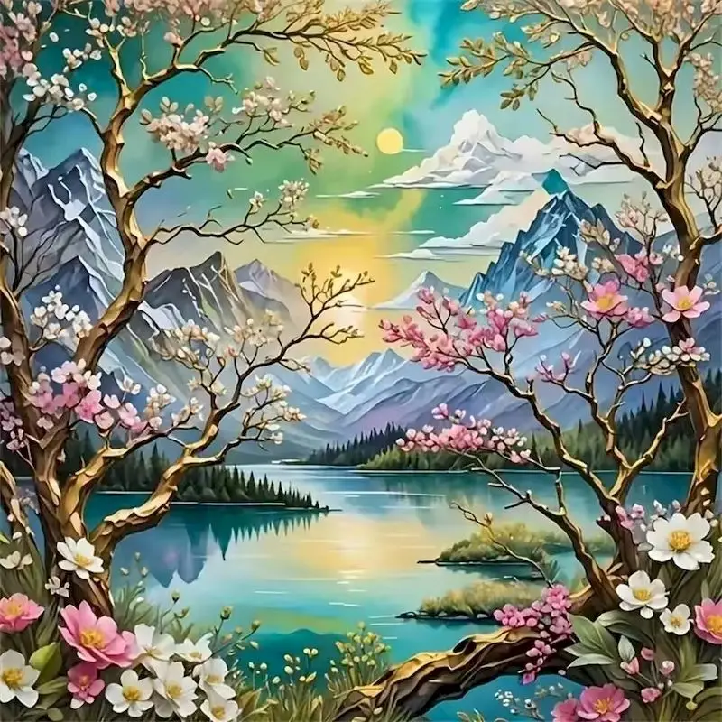 

GATYZTORY Diamond Painting Landscape Nature Landscape Cross Stitch Needlework Diamond Embroidery Tree Scenery Wall Decorative