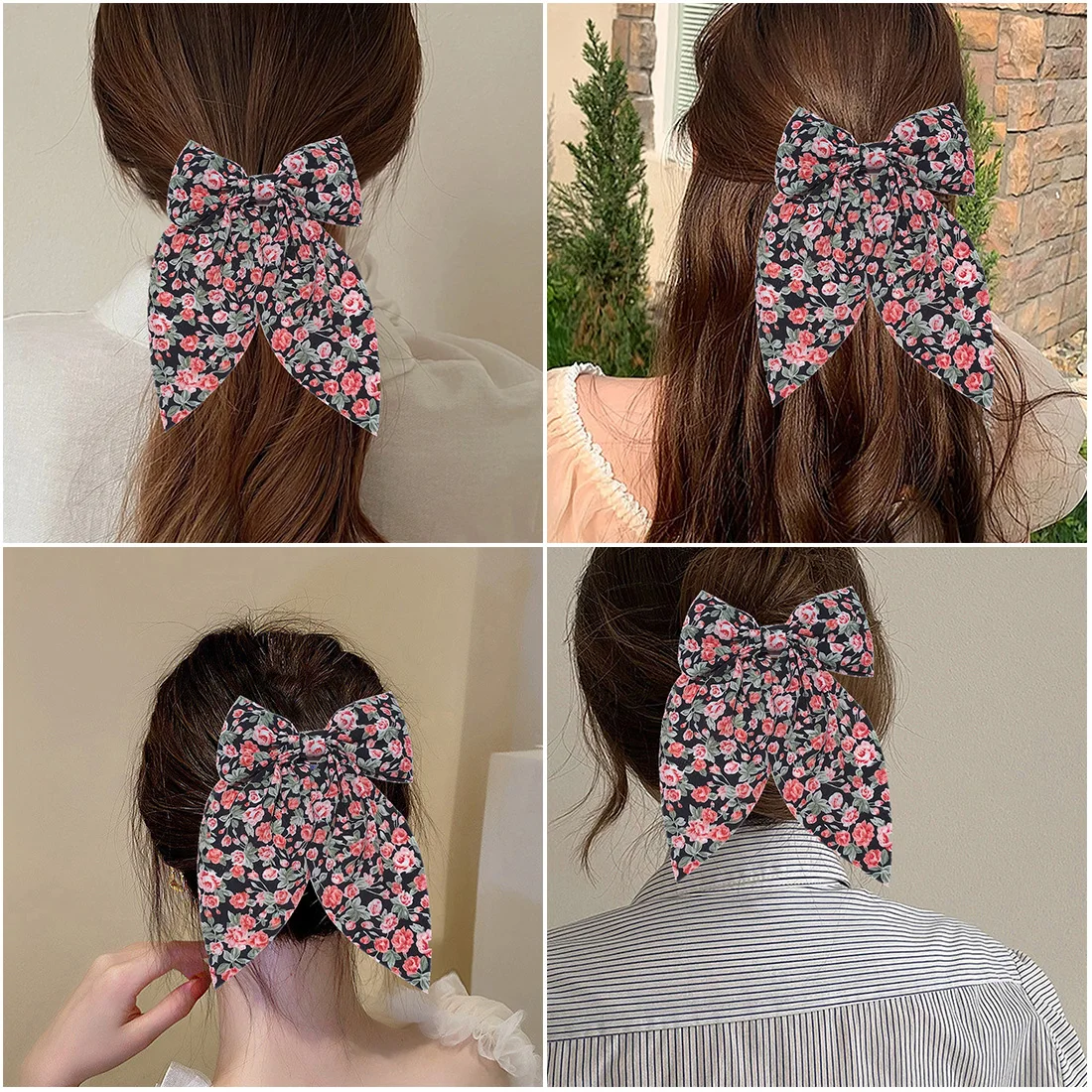 1Pcs Women Girls Sweet Solid Bowknot Hair Clips Print Bows Hairpins Ribbon Barrettes Duckbill Clip Headwear Hair Accessories