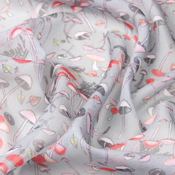 135cm wide 8mm mushroom print gray thin silk chiffon fabric for summer long and short dress blouse shirt D745