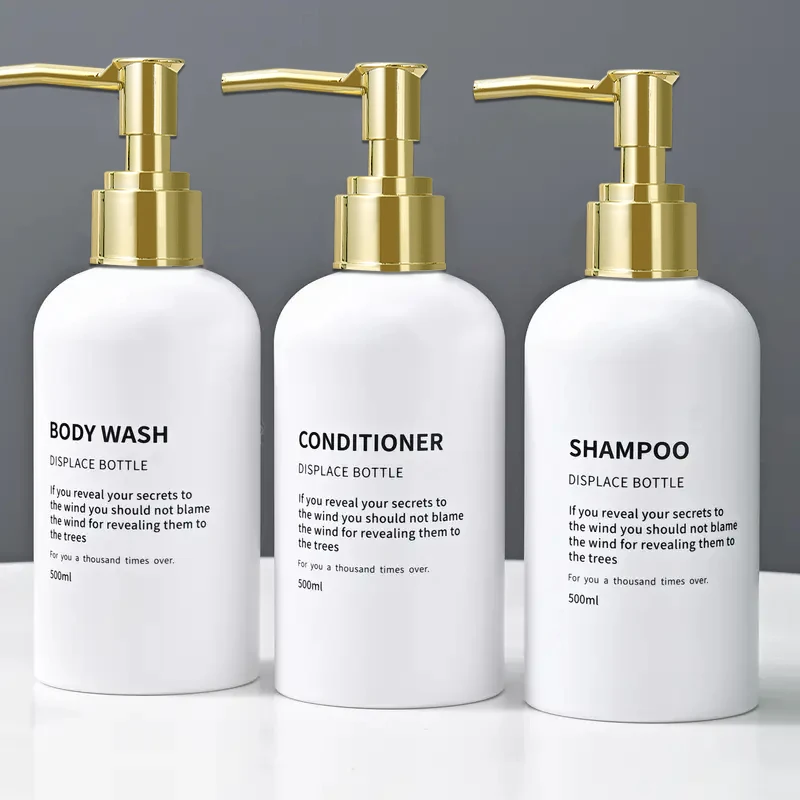 Botellas de jabón de ducha recargables con bomba dorada, dispensador de jabón de champú y acondicionador para actualización de decoración de baño