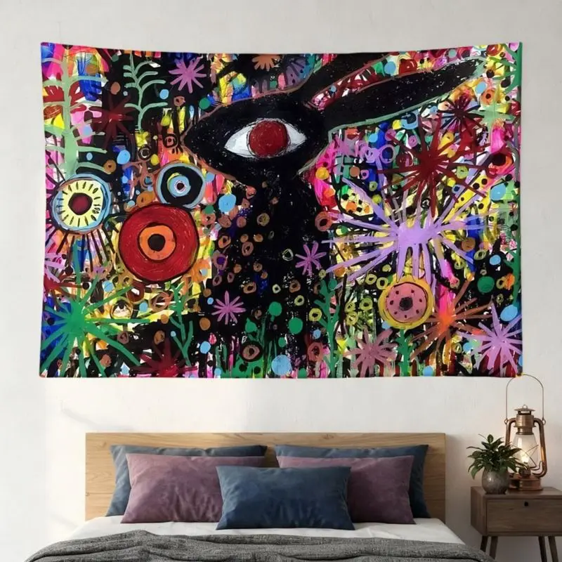VIKAMA Abstract Eye Floral Tapestry Psychedelic Colorful Art Polyester Wall Hanging Bedroom Dorm Living Room Unique Indoor Soft