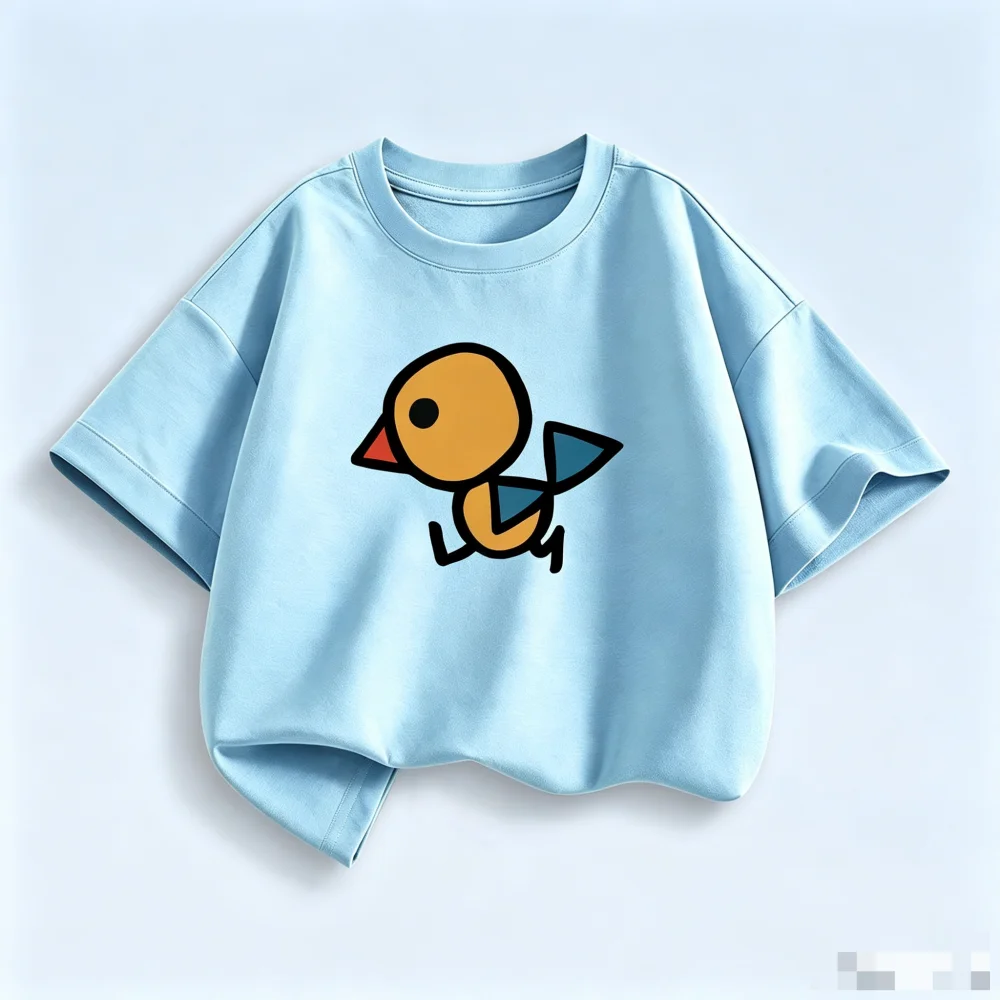 Chick Cartoon Print T Shirt for Kids Boys Girls Short Sleeve Round Neck Loose Fit Cotton Family Matching Summer Top