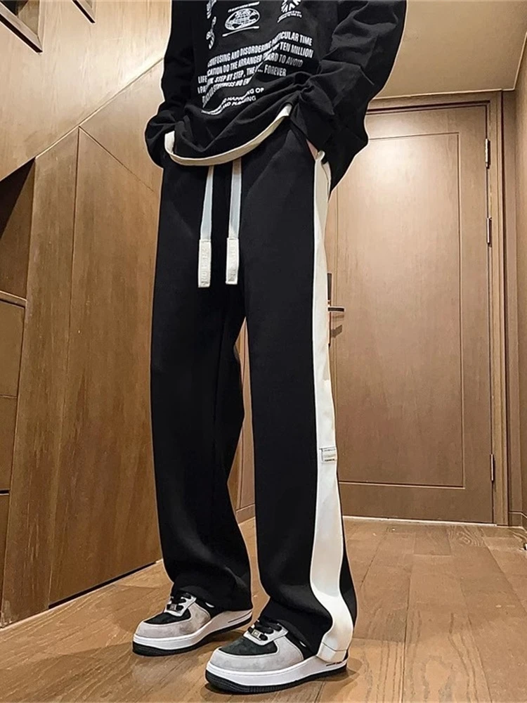 

Модные повседневные брюки для мальчиков-подростков, полосатые спортивные брюки в американском стиле, прямые брюки с эластичной резинкой на талии, для повседневной носки