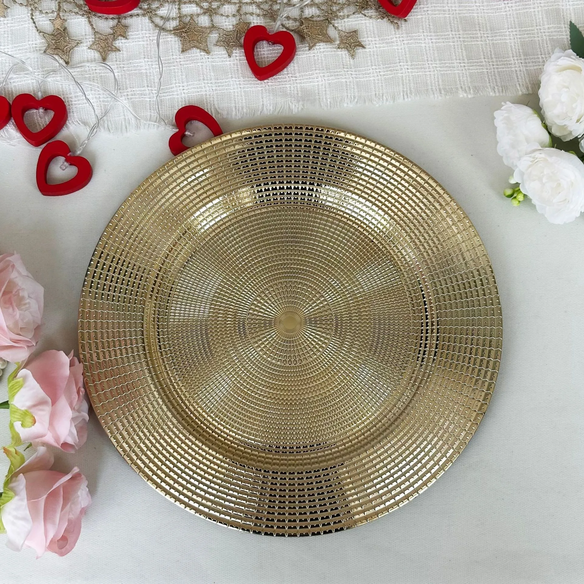100 PCS Charger Plate Gold Dinnerware Plates 33CM Dining Serving Wedding Christmas Table Place Setting Decor