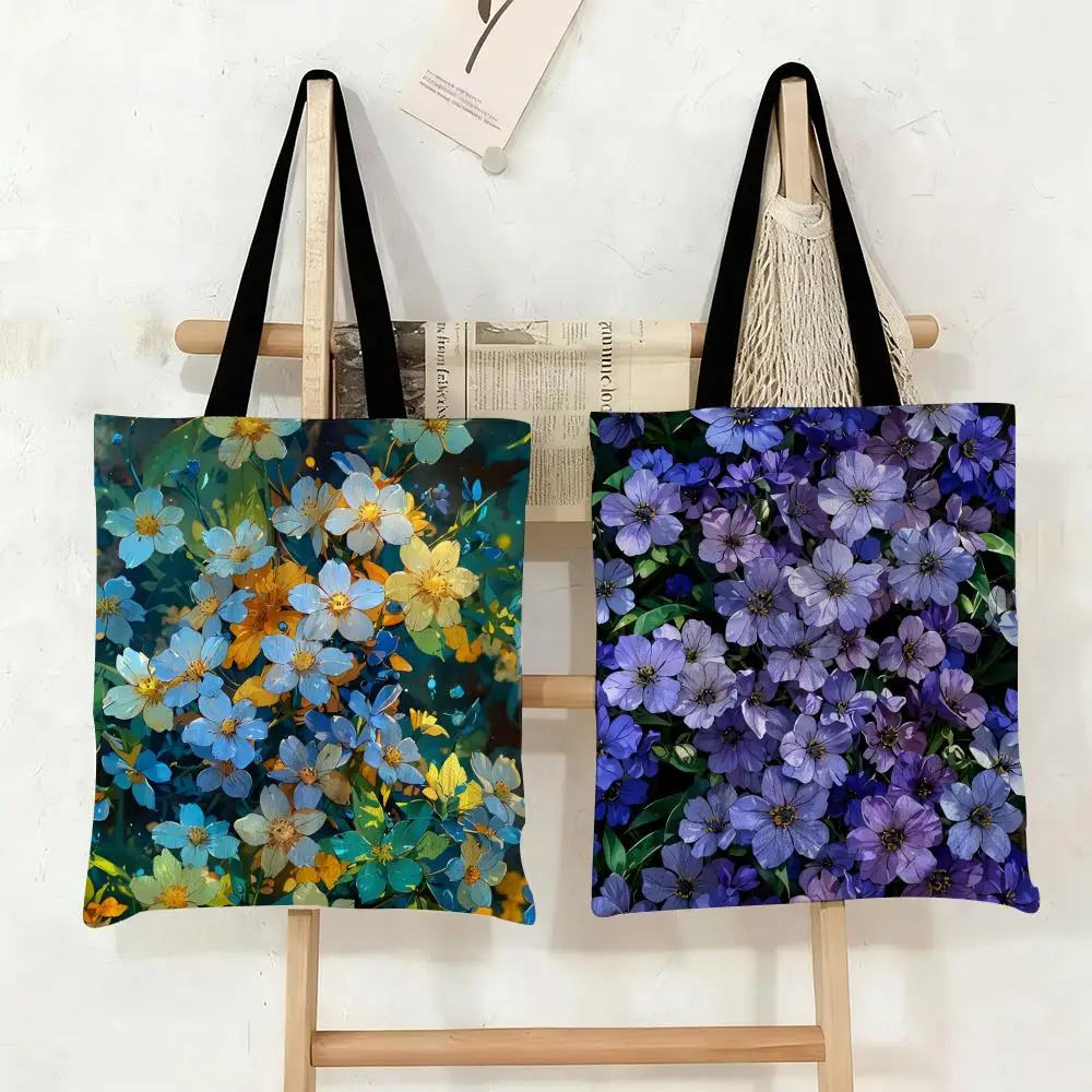 

Romantic Flowers Storage Bags Canvas Tote Bag Large Capacity Double-Sided Print Reusable Shopping Bag Eco-Friendly Shoulder Bag