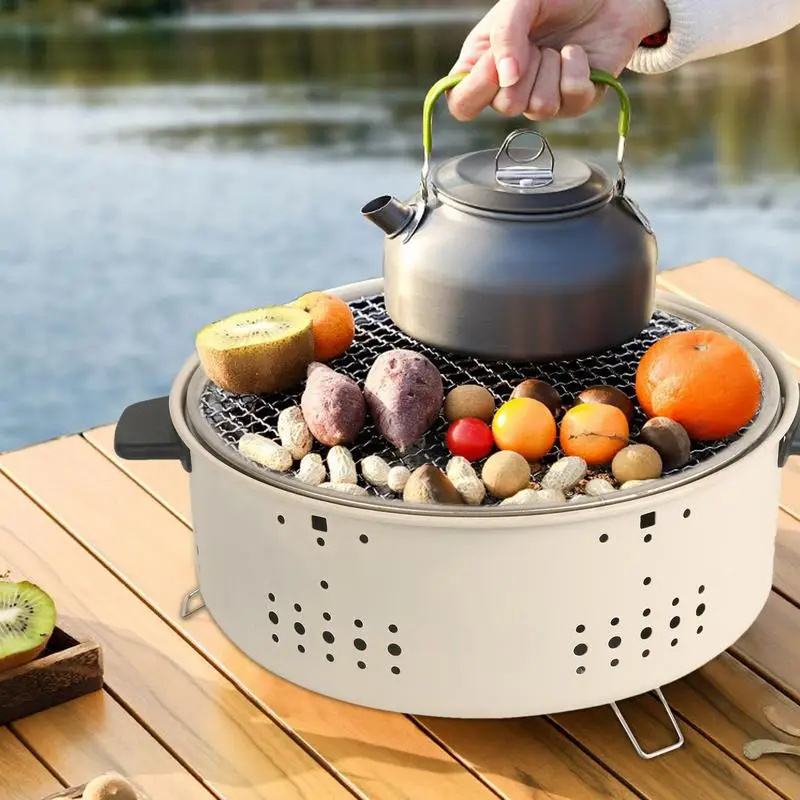 Portable Barbecue Grill Tabletop Outdoor Grill Charcoal Stove Compact Tabletop Smoker Split BBQ Stove for Outdoor Camping