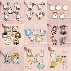 2-7pcs/set Cute Silly Goose Duck Enamel Pins Cartoon Lovely Animal Metal Brooches Lapel Badge Fashion Jewelry Gifts For Friends