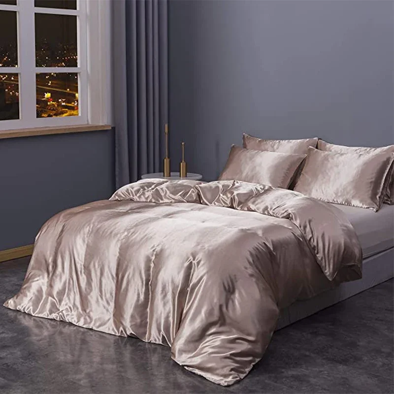 Warm Luxury Super Smooth Duvet Cover Set Bedroom Silk Like Satin Quilt Cover with Pillowcase White Bedding Sets King Twin Queen